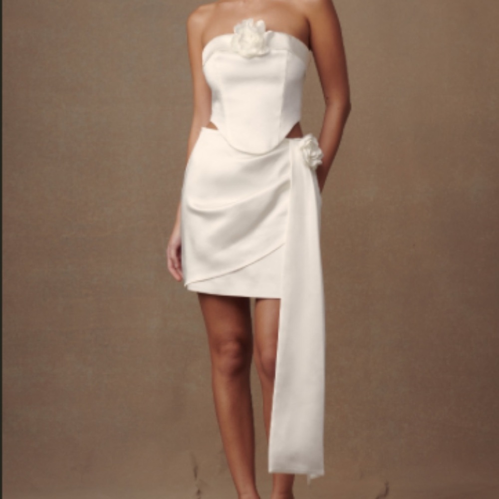 Meshki White Mini Two Piece Set with Floral Detail